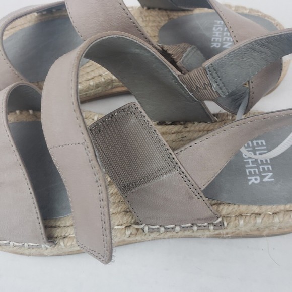 Eileen Fisher Max Womens Leather Ankle Strap Espadrilles Sandals cement grey 6 - Picture 11 of 14